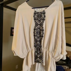 Tan and black lace blouse